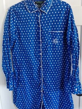 Ralph Lauren Royal Blue & White Polka Dot Girls Nightgown Medium